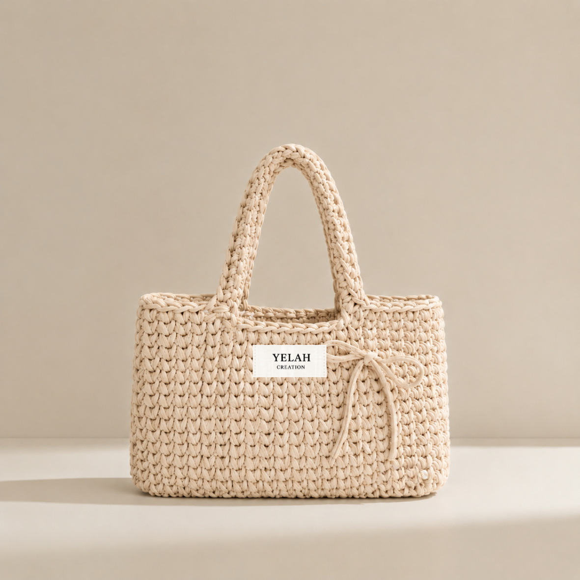 Sac Amara Rose Écru personnalisé - Sac crochet fait main Yelah Création