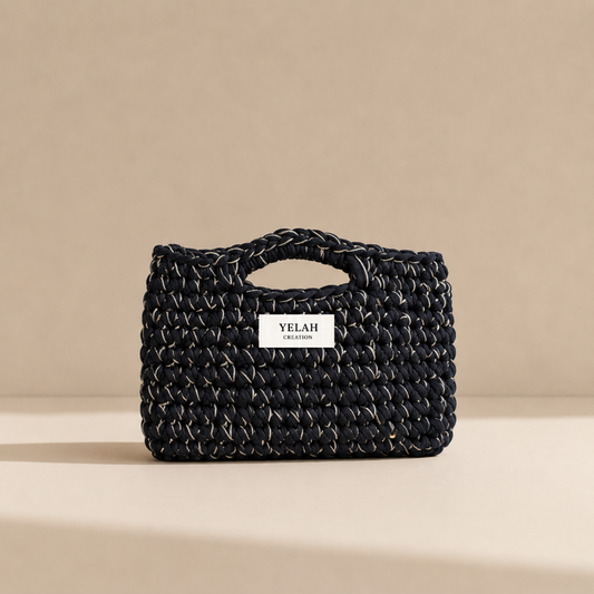 Sac Aura Sublime Bleu Doré - Sac crochet fait main Yelah Création