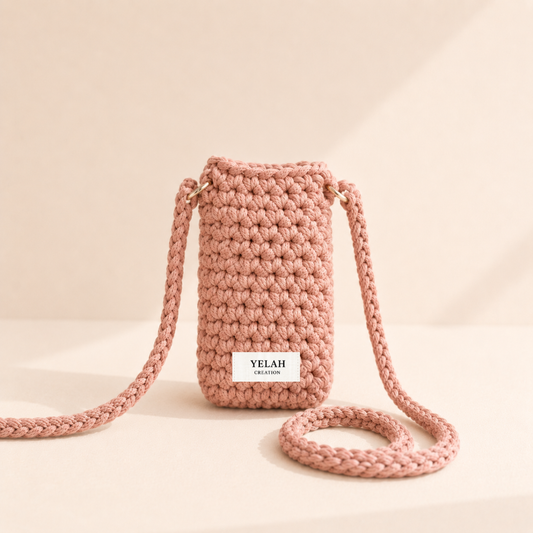 Pochette téléphone Léana Vieux Rose - Pochette crochet fait main Yelah Création