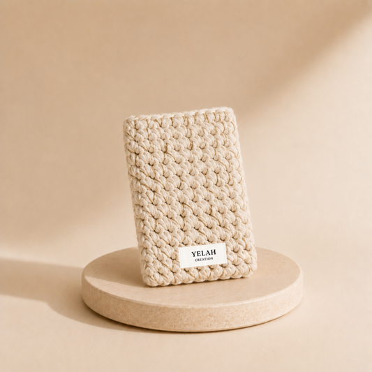 Pochette livre Elora Blanc Doré - Pochette crochet fait main Yelah Créatio