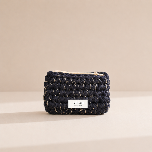 orte-monnaie Sia Bleu Doré - Accessoire crochet fait main Yelah Création