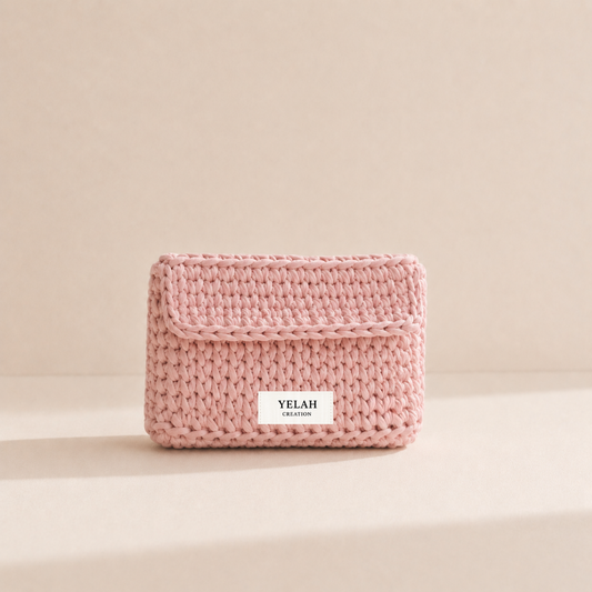Porte-monnaie Sia Rose Pâle - Accessoire crochet fait main Yelah Création